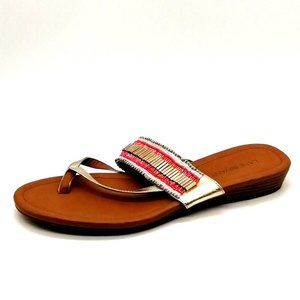 Lane Bryant Womens Wedge Heel Thong Sandal Silver/Multicolor Cushioned Sz‎ 10 W